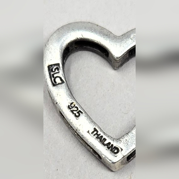 This Sterling .925 Silver Heart Shape Marcasite Stone Slide Open Sides Pendant - Picture 8 of 13